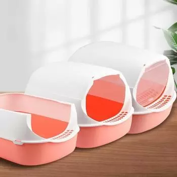 Новая удобная, непроливающаяся и не имеющая запаха пластиковая песочница для кошек - полностью закрытый и приятный лоток для котят с защитой от брызг - синий