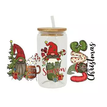 Новая УФ DTF переводная наклейка Санта для 16 унций обертки DIY стаканчик банок пользовательские наклейки легко водонепроницаемый F8V3 D4462-1pcs