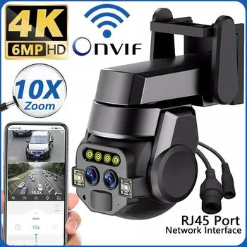 Новая уличная интеллектуальная Wi-Fi камера с двойным объективом ЕС, 10-кратный зум, 6 МП, цветная камера ночного видения высокой четкости, IP66, водонепроницаемая
