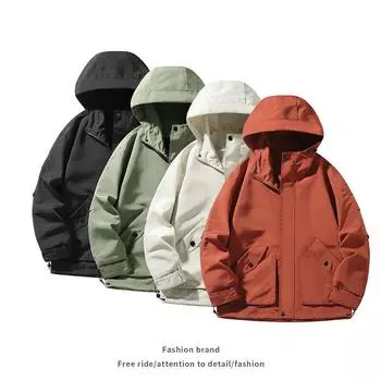 Новая уличная мужская ветровка, однотонная повседневная свободная куртка, молодежная популярная куртка с капюшоном и воротником-стойкой L