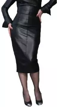 Новая уникальная женская дизайнерская юбка-карандаш ниже колена из натуральной овчины S чёрный