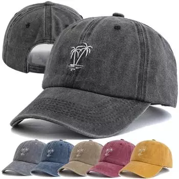 Новая унисекс мытая хлопковая кепка с вышивкой кокосовой пальмы, винтажная бейсболка для мужчин и женщин, повседневные уличные шапки для папы 56cm-60cm серый