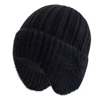 Новая унисекс плюшевая меховая подкладка зимняя шапка с ушами модные шапки-бини для мужчин и женщин уличные сохраняющие тепло шапки 55cm-60cm чёрный