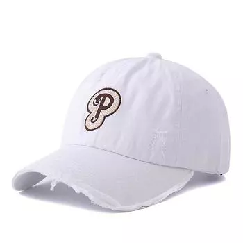 Новая унисекс стираная хлопковая рваная бейсболка с вышивкой P в стиле ретро, простая необработанная кромка, кепка для папы для мужчин и женщин 56cm-60cm белый