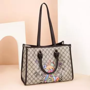 Новая универсальная модная сумка, простая повседневная женская сумка через плечо с милым мультяшным принтом, высококачественная сумка-тоут большой вместимости