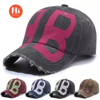 Новая универсальная ретро бейсболка мужская старая потертая джинсовая кепка мягкий верх напечатанный козырек с буквами женская adjustable темно-коричневого