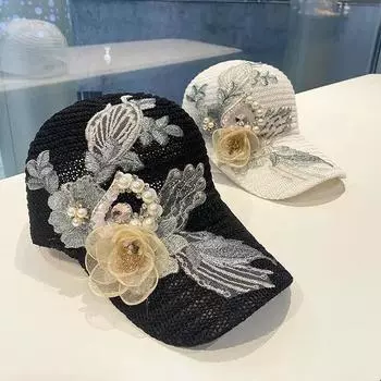 Новая универсальная сетчатая бейсболка для женщин, модная сетчатая кепка с наклейкой из жемчуга и стразами, летняя мягкая хип-хоп солнцезащитная шляпа белый