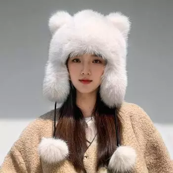 Новая универсальная шапка из искусственного меха енота, зимняя утепленная защитная шапка с капюшоном, американская шапка Мао Лэй Фэн из меха енота белый