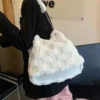 Новая универсальная женская подмышечная сумка Niche Milk White Plush Bag Студенческая сумка осень-зима большой вместимости Универсальные сумки через плечо