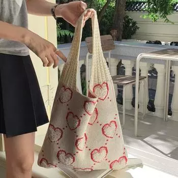 Новая универсальная женская сумка-тоут Sweet Lazy Wind большой емкости Love Knitted Bag Retro Knitted Bag через плечо 56*37*2 абрикосовый