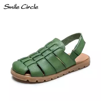Новая упаковка, дышащие плетеные сандалии на плоской подошве, дышащая повседневная удобная женская обувь в римском стиле 35 зелёный