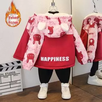 Новая утепленная куртка Love с капюшоном для девочек 2025 года на осень и зиму 120 cm