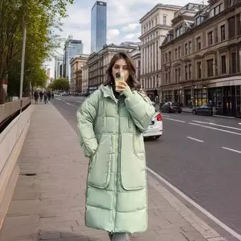 Новая утепленная одежда женская средняя и длинная свободная хлопковая утепленная зимняя утепленная куртка женская утепленная куртка S зелёный