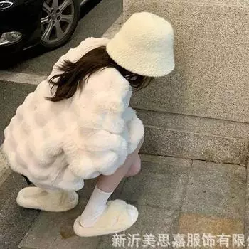Новая утолщенная имитация плюша кролика осень и зима милая шуба женская короткая утолщенная теплая S абрикосовый