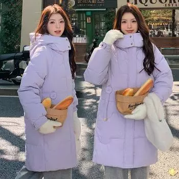 Новая утолщенная куртка-пуховик женская средней длины свободная зимняя куртка с капюшоном куртка-хлеб M белый