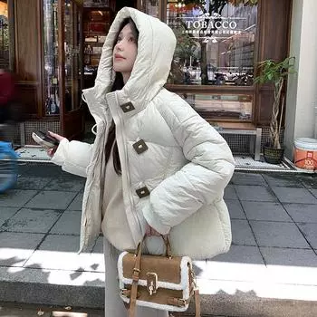 Новая утолщенная одежда из хлеба корейской версии, зимняя свободная одежда с капюшоном из хлопка, короткая куртка M чёрный