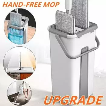Новая утолщенная плоская швабра и ведро, отжимающая вручную швабра для чистки пола, подушечки для швабр из микрофибры, для влажного или сухого использования слоновая кость