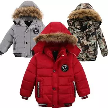 Новая утолщенная зимняя теплая меховая куртка с капюшоном для детей, мальчиков и девочек, детская верхняя одежда, ветрозащитное пальто для мальчиков и девочек 90 красный