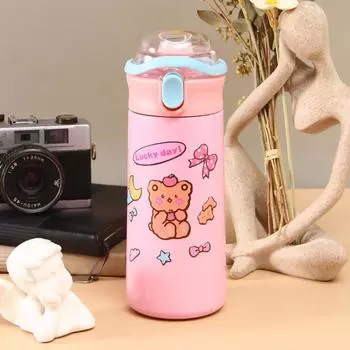 Новая вакуумная колба из нержавеющей стали 304 большой емкости, студенческая портативная прыгающая чашка, портативная крышка, милая соломенная чашка с мультяшной крышкой. 500ml розовый