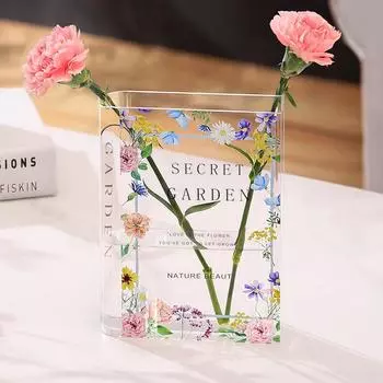 Новая ваза-книга для гостиной - Акриловая ваза для водных растений - Прозрачная ваза для домашнего декора - Подоконник, Декор столешницы для дома