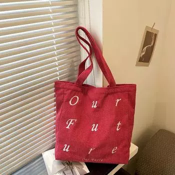 Новая вельветовая сумка через плечо с вышитыми женскими буквами, большая вместительная сумка, нишевая модная пригородная сумка