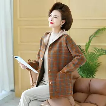 Новая верхняя одежда для мам среднего и пожилого возраста, вязаный кардиган с капюшоном и длинными рукавами, стильная женская осенне-зимняя верхняя одежда, топ 4XL