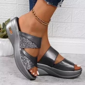 Новая верхняя одежда на толстой подошве на платформе с танкеткой женские босоножки с заостренным носком модные пляжные босоножки на танкетке для женщин 35