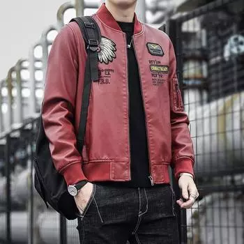 Новая верхняя осенне-зимняя кожаная куртка для тяжелой промышленности с вышивкой, воротником-стойкой с головой индейца, мотоциклетная одежда, модная кожа из искусственной кожи 4XL
