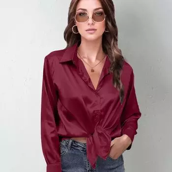 Новая весенне-летняя цветная атласная блузка для женщин, блузка из искусственного шелка с длинными рукавами S белый