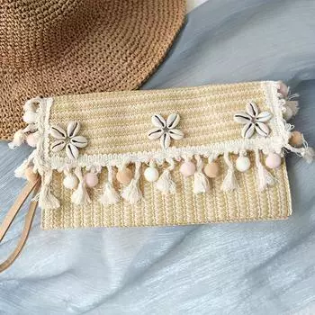 Новая весенне-летняя модная повседневная сумка, модная женская сумка, соломенный клатч, женская милая кисточка, винтажная пляжная маленькая дорожная сумочка 26CM бежевый