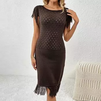 Новая весенне-летняя модная женская трикотажная длинная юбка с кисточками, однотонное платье, трикотаж S белый