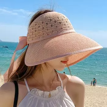 Новая весенне-летняя полая однотонная женская бейсболка с большими полями, уличная трендовая простая солнцезащитная шляпа от солнца, которую можно сложить M56-58cm