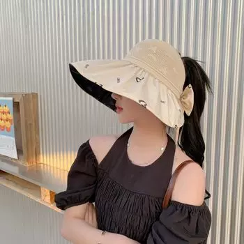 Новая весенне-летняя шляпа рыбака с пустым верхом и большими полями, женская пляжная шляпа с галстуком-бабочкой, цветная резиновая шляпа без головы 56-58cm чёрный