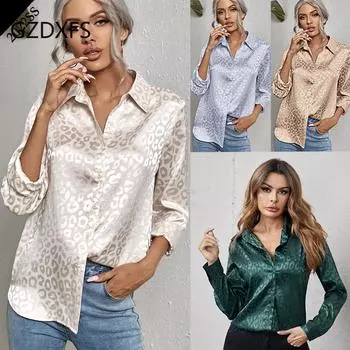 Новая весенне-летняя жаккардовая рубашка с леопардовым принтом и пряжкой, темпераментная рубашка с длинным рукавом S чёрный