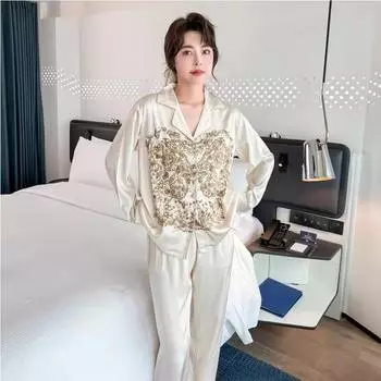Новая весенне-летняя женская сексуальная пижама из двух частей из тонкого высококачественного ледяного шелка M