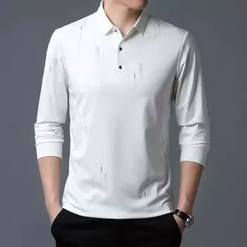 Новая весенне-осенняя футболка, мужская рубашка поло с длинными рукавами из искусственного шелка, мужская футболка с лацканами M