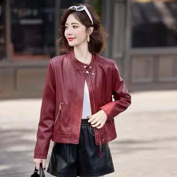 Новая весенне-осенняя куртка из натуральной кожи, женская куртка с воротником-стойкой, короткая куртка из овчины для мотоцикла, женская куртка M