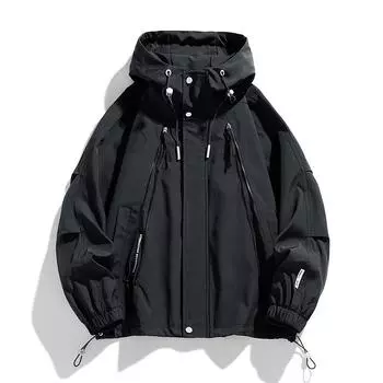 Новая весенне-осенняя мужская куртка большого размера, однотонная куртка, повседневная свободная ветровка с капюшоном, мужской топ L