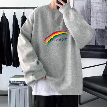 Новая весенне-осенняя мужская модная плюшевая теплая осенне-зимняя серая футболка с круглым вырезом и длинными рукавами без капюшона M чёрный