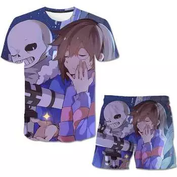 Новая весенне-осенняя одежда для маленьких мальчиков и девочек, детская футболка с изображением игры «Undertale», короткие штаны, комплекты из 2 предметов, модный костюм для малышей, детский комплект 160