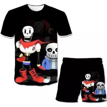 Новая весенне-осенняя одежда для маленьких мальчиков и девочек, детская футболка с изображением игры «Undertale», короткие штаны, комплекты из 2 предметов, модный костюм для малышей, детский комплект 100