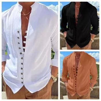 Новая весенне-осенняя повседневная рубашка, свободная мужская однотонная рубашка с длинным рукавом, рубашки на пуговицах, винтажные, большого размера US S светло-синий