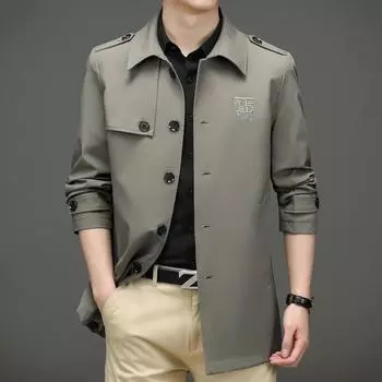 Новая весенне-осенняя ветровка мужская ветровка средней длины пальто корейский стиль тонкий и красивый мужской пиджак M