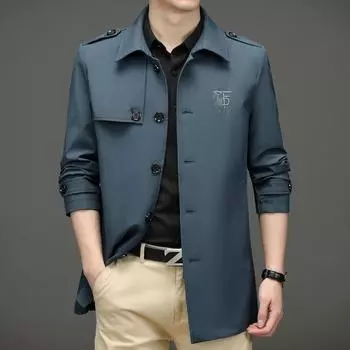 Новая весенне-осенняя ветровка мужская ветровка средней длины пальто корейский стиль тонкий и красивый мужской пиджак M