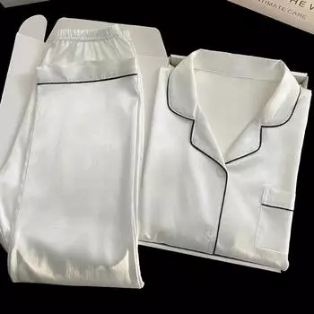 Новая весенне-осенняя женская корейская пижама премиум-класса из ледяного шелка, комплект домашней одежды для девочек с длинными рукавами, простая пижама, комплект домашней одежды M