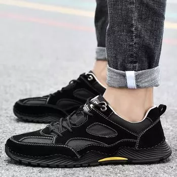 Новая весенняя дышащая обувь с сеткой, мужская обувь больших размеров с низким берцем, спортивная обувь с сеткой для отдыха на открытом воздухе и туризма 38 чёрный