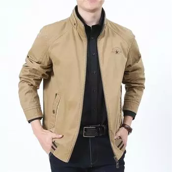 Новая весенняя и осенняя одежда для пап Двусторонние мужские куртки Куртки для людей среднего возраста Повседневные топы из чистого хлопка M