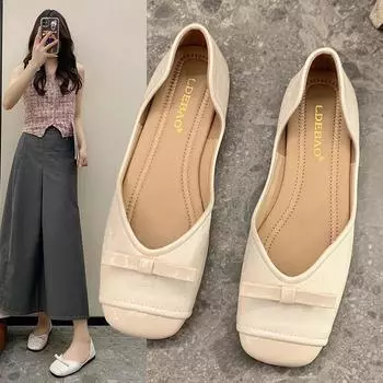 Новая весенняя корейская универсальная женская обувь на плоской подошве, модная повседневная женская обувь с квадратной головкой большого размера и коротким носком, размеры 35–40 35