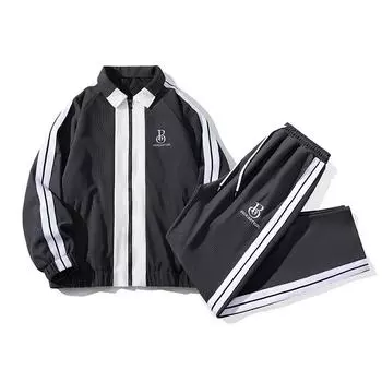 Новая весенняя мода Свободная куртка Вышитый костюм Спортивное пальто + брюки с девятью точками M чёрный