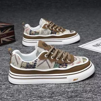 Новая весенняя мужская обувь, дышащая парусиновая обувь, модная обувь с принтом Guochao, трендовая универсальная мужская повседневная обувь на платформе 39 красный